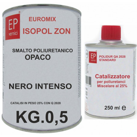 Smalto POLIURETANICO ISOPOL EP  Nero Opaco con Catalizzatore Kg. 0,5 + g. 125