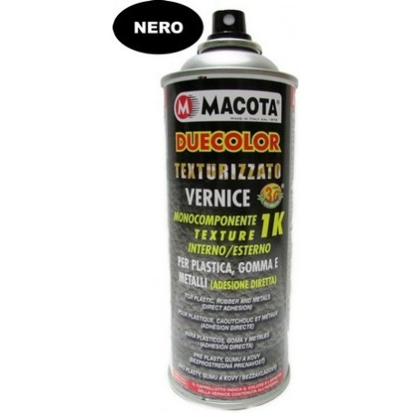 Bomboletta spray Macota Duecolor smalto speciale per paraurti in plastica e gomma Nero testurizzato ml. 400